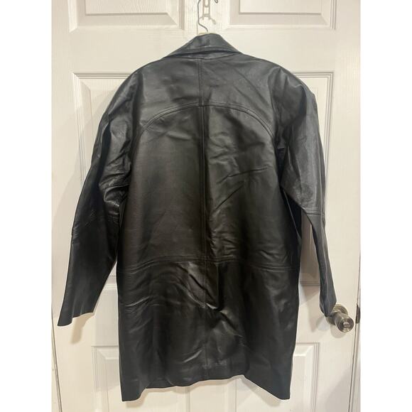 VTG Tribeca Studio Women's Black Leather Blazer Jacket L Button Front Mid Lined - Picture 2 of 11